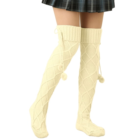 WTXUE Thigh High Stockings, Slouchy Socks, Women Simple Fashion Solid Color Knit Tall Socks Wool Ball Texture Long Tube Pile Socks