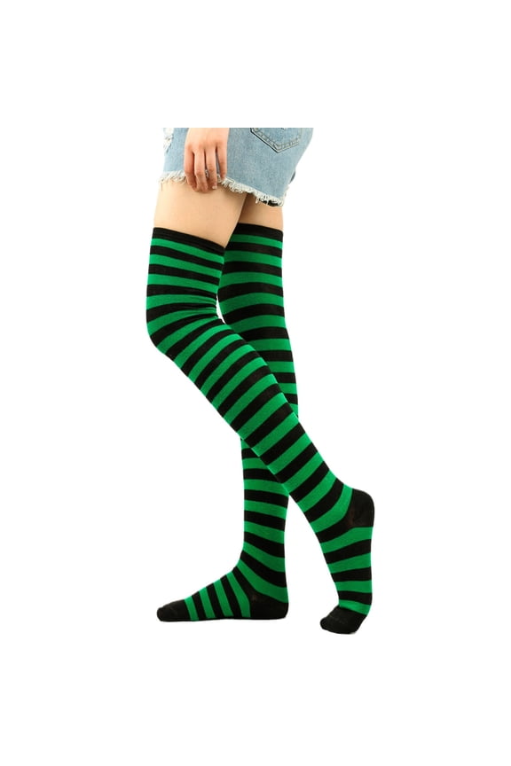Thigh-High Stockings, Socks for Women Thigh High Socks Womens over Knee High Women Striped Thigh Stockings for Leg Warmer Christmas Decor Green