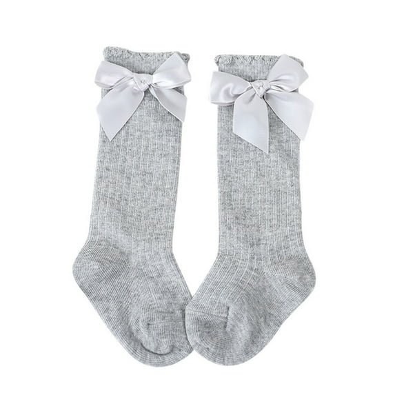 WTXUE Toddler Socks, New Kids Toddlers Girls Big Bow Knee High Long Soft Cotton Lace Baby Socks Kids, Grey