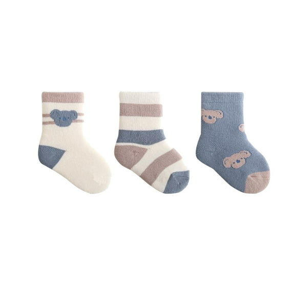 WTXUE Toddler Socks, Warm Socks, Children Autumn and Winter New Pattern Fashion Cute Cartoon Blue Koala Comfortable Thickened Thermal Socks, 3-Pack, 12# Blue, XS