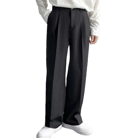 WTXUE Trousers Formal Suit With Slanted Pockets Straight Tube Loose Fitting Solid Color Comfortable Suit Pants Loose for Men S