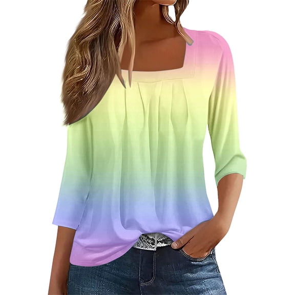 WTXUE Tunic Top Square Neck Tops Blouses for Women Dressy Casual 3/4 Length Sleeve Womens Tops Flowy Shirts Simple Tops Plain Blouses Fitted Blouses Yellow Xxl