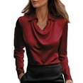 thumbnail image 1 of WTXUE Tunic Tops Blouses for Women Dressy Casual Elegant Cowl Neck Satin Blouse Long Sleeve Work Shirt Silk Tops Peasant Blouses Collared Shirts Wrinkle Free Blouses Slim Fitted Tops Red S, 1 of 5