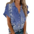 thumbnail image 1 of WTXUE Tunic Tops Boho Blouses Short Sleeve Shirts V Neck Collared Down Blouse Tops Printed Blouses Floral Shirts Oversized Tshirts Womens Summer Tops Dressy Casual Breathable Workout Tops Purple Xl, 1 of 7