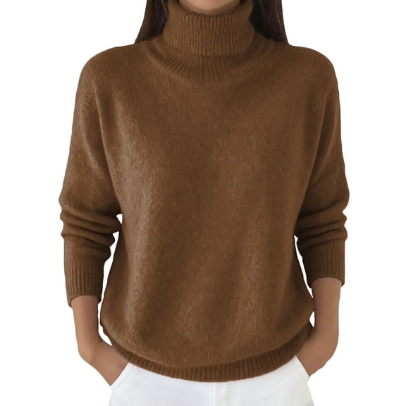 WTXUE Turtleneck Sweaters Base Layer Sweater Plus Size Sweater Dressy Tops Oversized Sweaters Stretchy Layer Tee Fashion Sweaters Thin Sweaters Knit Sweater Womens Sweater Brown 3Xl