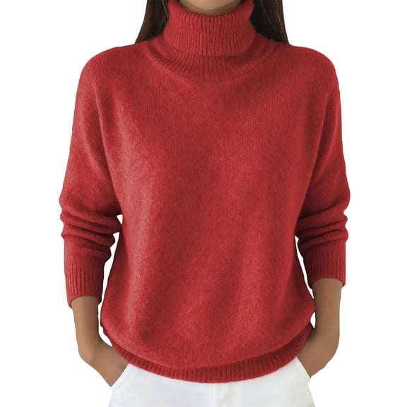 WTXUE Turtleneck Sweaters Warm Sweaters Oversized Sweaters Fashion Sweaters Long Sleeve Sweaters Dressy Sweaters Casual Sweater Plus Size Sweater Cotton Stretch Underwear Sweaters for Women Red L