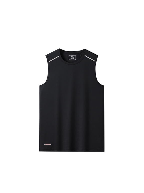 Undershirts Sleeveless, Crew Neck Shirts for Men Oversized Loose Wicking Sweatshirt Quick D Cotton Solid, Big and Tall Shirts Muscle Shirts | Activewear for Men Black 6XL
