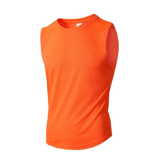WTXUE Undershirts Sleeveless, Crew Neck Shirts for Men Spring Summer Pullover Undershirt Mesh Breathable Undershirt Solid | Athleisure for Men Orange M