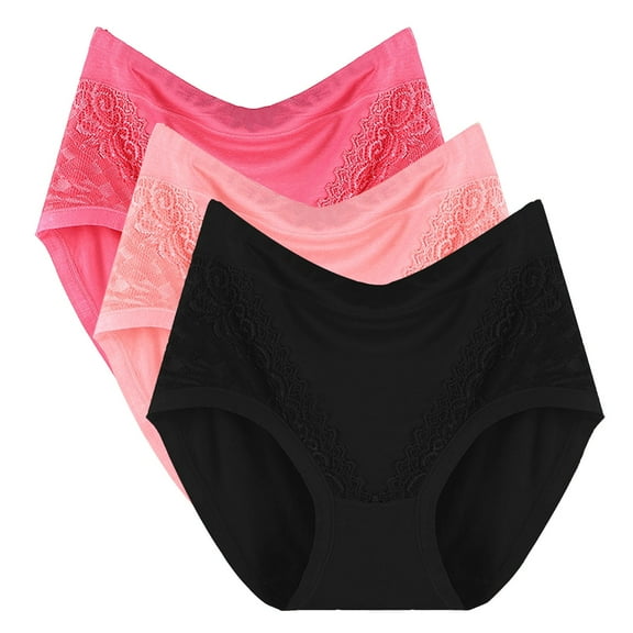 WTXUE Underwear Women Pack, 3PC Women's Plus Size Briefs XL 4XL High Waisted Briefs Ladies Underwear Full Coverage Underwear Cotton Panties for Women (Hot Pink, 4XL)