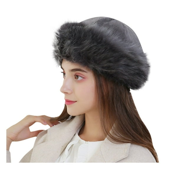 WTXUE Ushanka Hat, Women Warm Mongolian Hat Earmuffs Solid Winter Fashion Hat Solid Thick Woollen Baseball Caps, Grey
