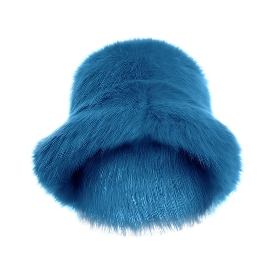 WTXUE Ushanka hat, Fuzzy Bucket Hat Fashion Warm Winter Hat Fluffy Furry Faux Hats Fishing Hat Bucket Hats for Women 2024, Blue