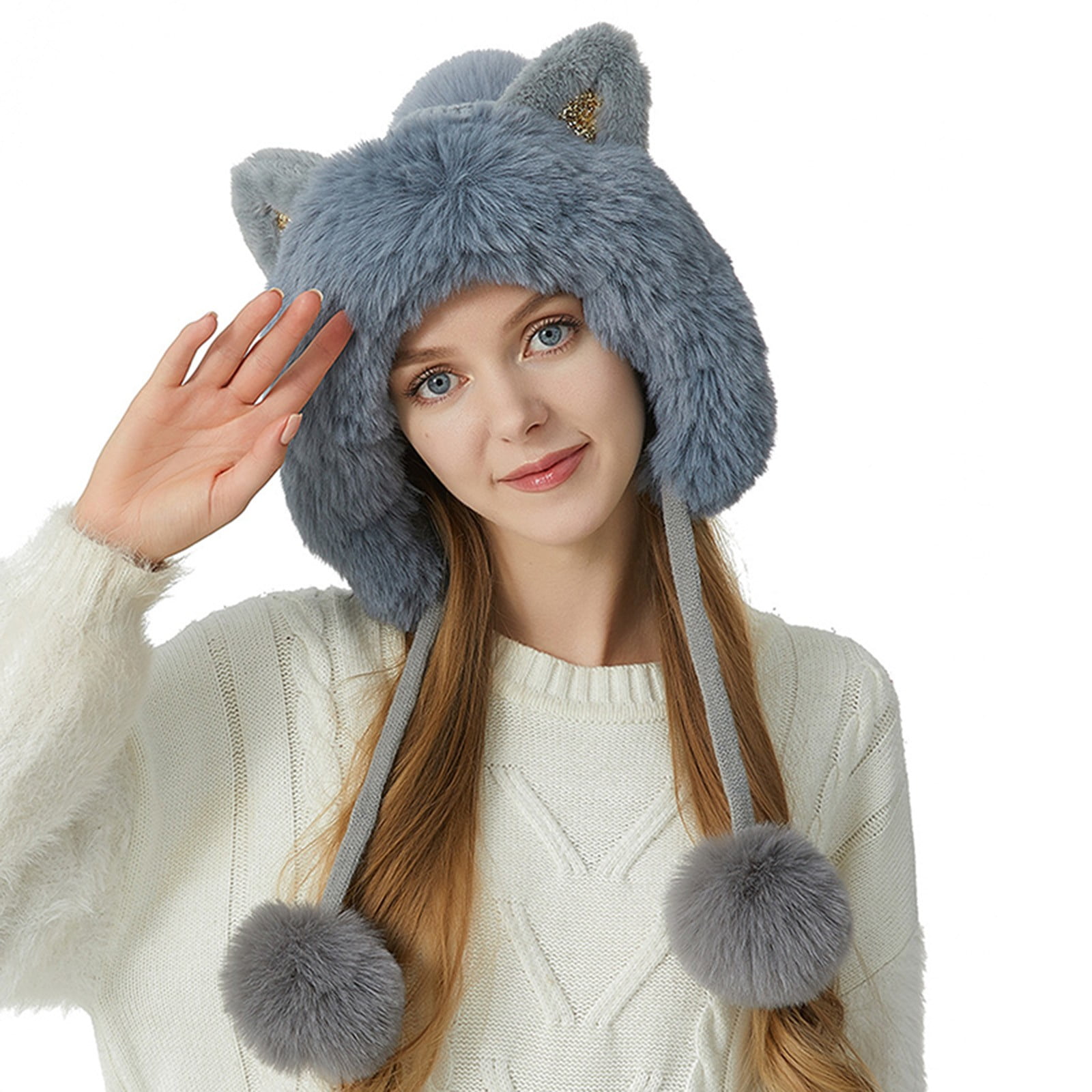 WTXUE Ushanka hat, Womens and Thick Knit Hat Cute Cat Ears Three Hair