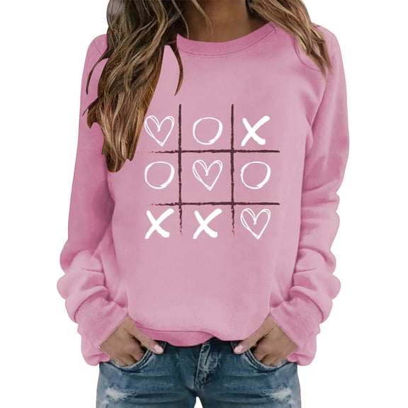 WTXUE Valentine Shirt Women Love Heart Graphic Print Long Sleeve Crewneck Pullover Shirts Trendy Sweatshirt Graphic Sweatshirts Pullover Sweatshirts Plus Size Sweatshirts Sky Blue Xxl