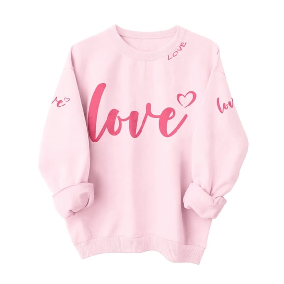 WTXUE Valentine Sweatshirt for Women Love Heart Graphic Sweatshirts Oversized Trendy Crewneck Pullover Comfortable Long Sleeve Shirts Fashion Casual Holiday Tops Blue L