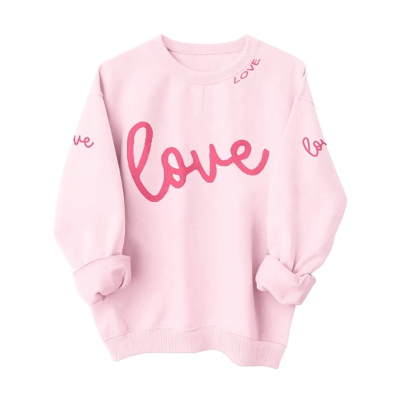 WTXUE Valentine Sweatshirt for Women Love Heart Graphic Sweatshirts Oversized Trendy Crewneck Pullover Comfortable Long Sleeve Shirts Fashion Casual Holiday Tops Black L