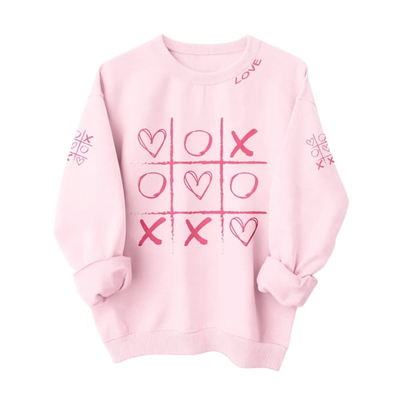 WTXUE Valentine Sweatshirt for Women Love Heart Graphic Sweatshirts Oversized Trendy Crewneck Pullover Comfortable Long Sleeve Shirts Fashion Casual Holiday Tops Navy M