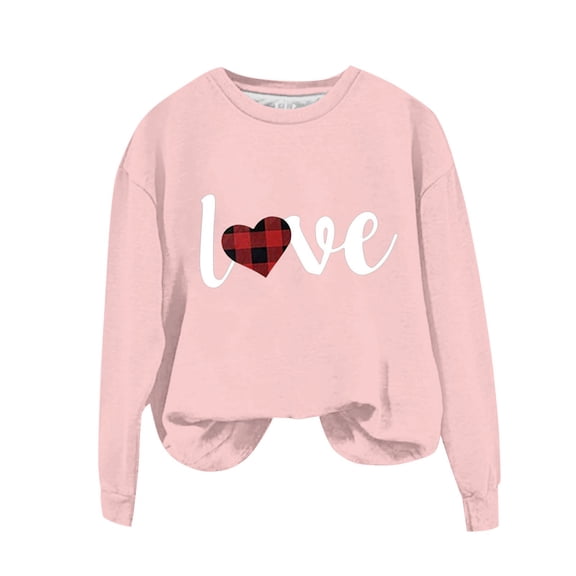 WTXUE Valentine Sweatshirts Crewneck Long Sleeved Love Hearted Printed Oversized Sweatshirt Vacation Tops Warm Sweatshirt Loose Fit Tee Shirts Basic Sweatshirts Pink Xl