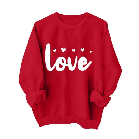 WTXUE Valentine's Day T-Shirt Love Heart Graphic Print Crewneck Pullover Long Sleeve Shirts Oversized Sweatshirt Comfy Pullover Tops Fashion Sweatshirts Valentines Day Pullover Tops Pink Xl