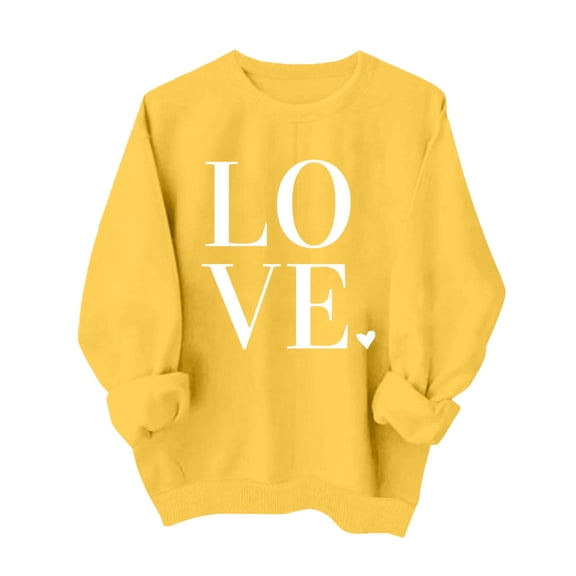 WTXUE Valentine's Sweatshirt for Women Love Heart Printed Sweatshirts Graphic Comfy Sweatshirts Trendy Sweatshirts Baggy Sweatshirt Crew Neck Sweatshirts Long Sleeve Sweatshirt Yellow Xl