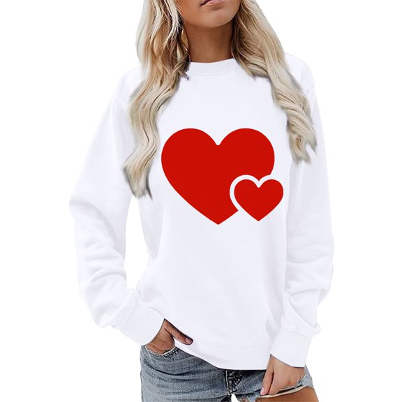 WTXUE Valentines Day Sweatshirt Love Heart Printed Sweatshirts Graphic Long Sleeve Sweatshirt Crew Neck Sweatshirts Casual Sweatshirts Warm Sweatshirts Comfy Sweatshirts White S