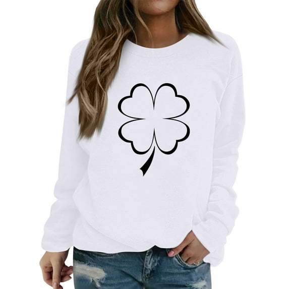 WTXUE Valentines Day Sweatshirts Long Sleeve Pullover Crewneck Sweatshirts Basic Tees Sweatshirts Tunic Tops Irish Sweatshirts Graphic Tops Sweatshirt Trendy Green Shamrock Sweatshirts White 3Xl