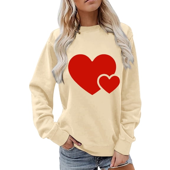 WTXUE Valentines Shirt Love Heart Printed Sweatshirts Graphic Basic Sweatshirts Cute Sweatshirts Graphic Sweatshirts Sweatshirts Trendy Warm Sweatshirt Khaki Xl
