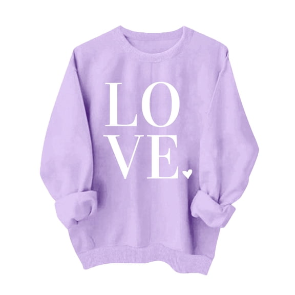 WTXUE Valentines Shirt Love Heart Printed Sweatshirts Graphic Thick Sweatshirts Trendy Sweatshirts Loose Sweatshirts Oversized Sweatshirts Long Sleeve Sweatshirt Purple M