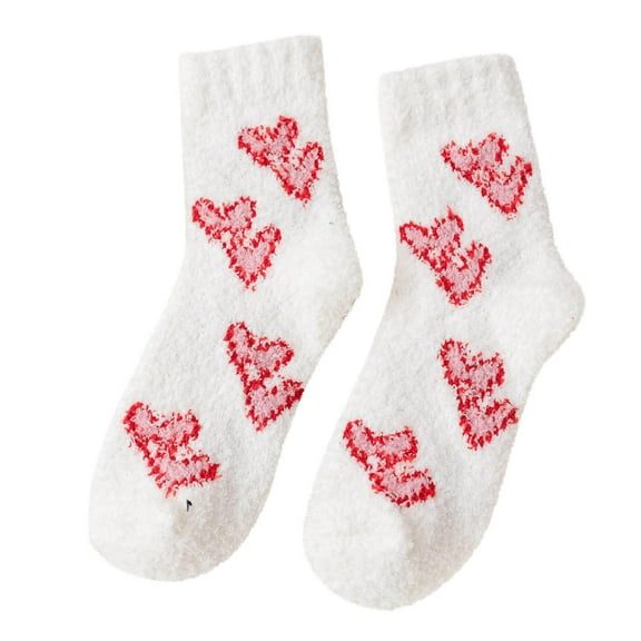 WTXUE Valentines Socks, Heart Socks, Women Furry Thickened Mid Tube Socks Warm Love Floor Socks Confinement Socks, Warm Socks