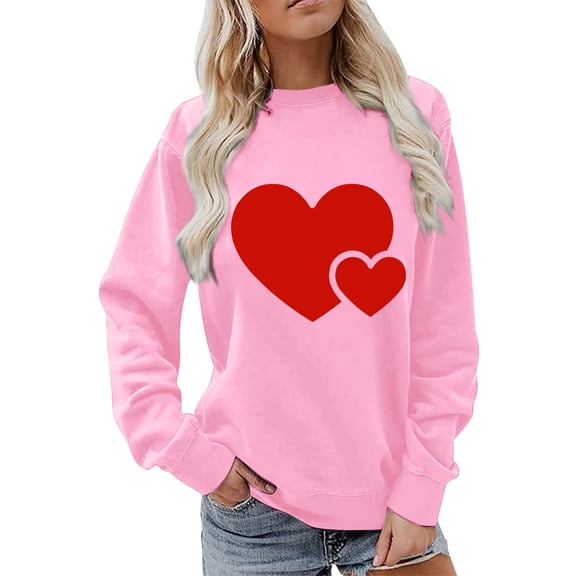 WTXUE Valentines Sweatshirt Women Love Heart Printed Sweatshirts Graphic Casual Sweatshirts Comfortable Sweatshirts Long Sleeve Sweatshirt Crewneck Sweatshirts Pink S