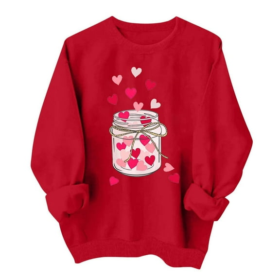 WTXUE Valentines Women Shirt Love Heart Graphic Print Crewneck Long Sleeve Shirts Pull Over Sweatshirt Lightweight Sweatshirt Soft Sweatshirts Warm Sweatshirt Valentines Day Outfit Pink M