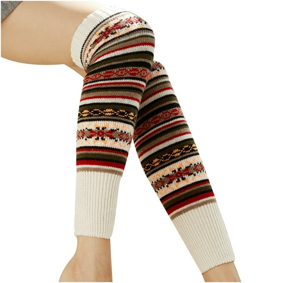 WTXUE Warm Socks, Boot Socks for Women, Winter Women Keep Warm Print Socks Knitting Warm Anklets Leggings Socks, Leg Warmers, Calf Sleeve, Slouchy Socks, 1# Beige