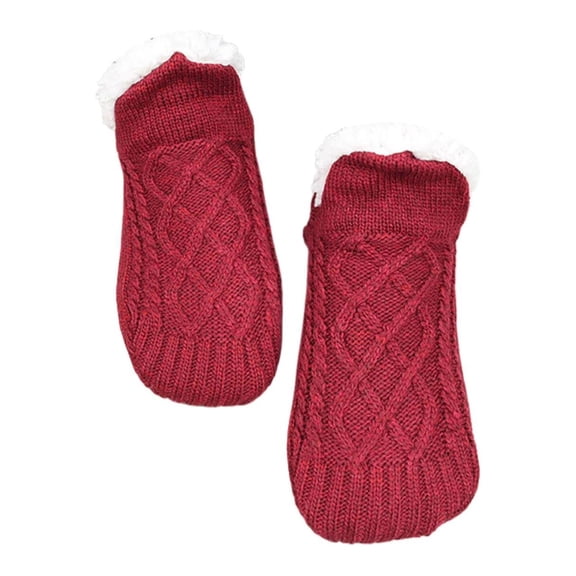 WTXUE Warm Socks, Men's and Women's Grips Grips with Fleece Socks, Red, L
