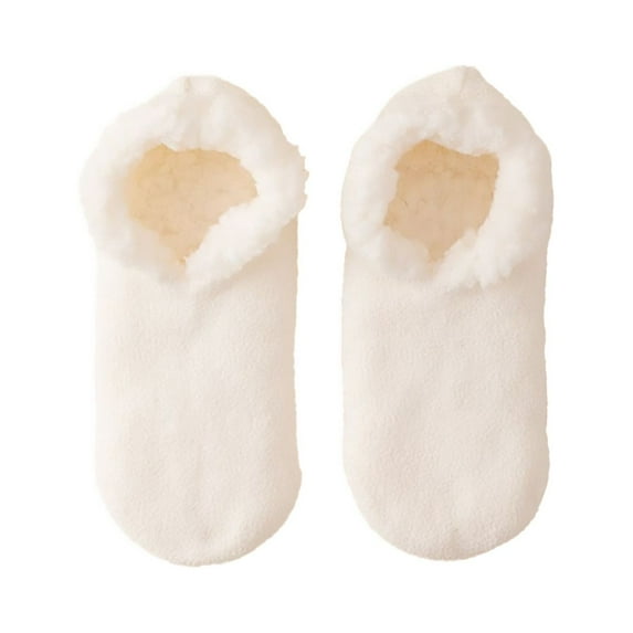 WTXUE Warm Socks, Slipper Socks, Women's Winter Super Thick Couple's Home Short Shoes and Socks Lamb's Wool Warm Plush Floor Socks, White