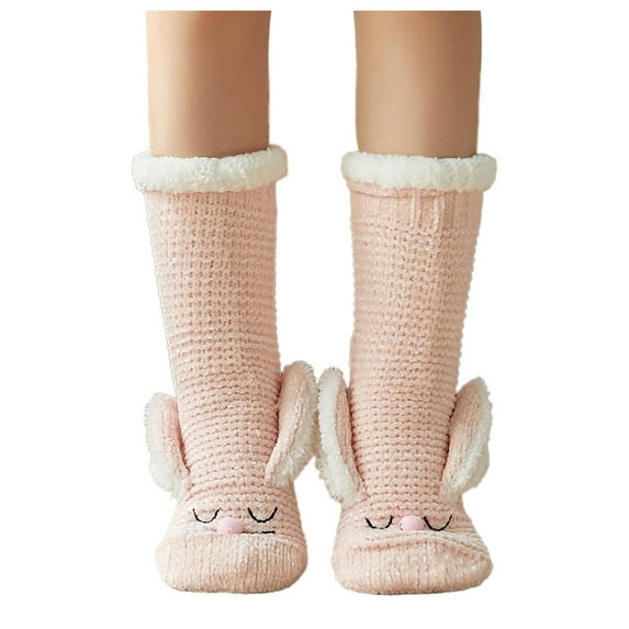 WTXUE Warm Socks, Women's Cartoon Floor Socks Thickened Warm Sleep Socks Slippers Cute Cartoon Socks, 5# Pink