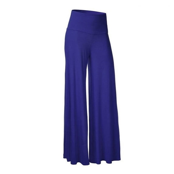 WTXUE Wide Leg Pants, Bell Bottoms High Womens Wide Casual Color Yoga Pants Stretch Comfy Loose Leg Waist Solid Pants, Palazzo Pants Slacks, 2-Blue