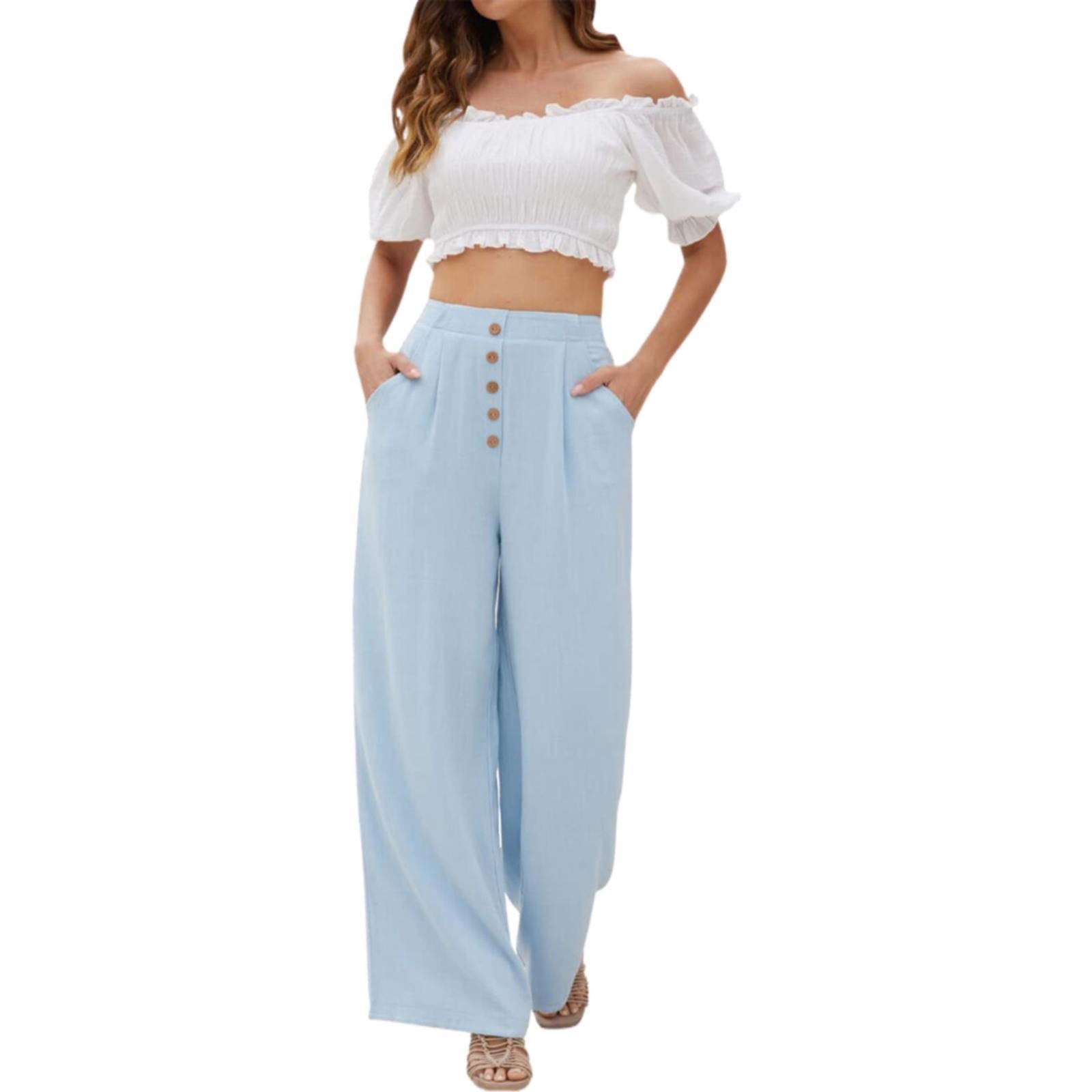 YUTHENTIC ♥ Belt loop point slim bermuda pants WTXUE Wide Leg Pants, Bell Bottoms Women's Linen Waisted