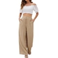 thumbnail image 1 of WTXUE Wide Leg Pants, Bell Bottoms Women's Linen Waisted Buckle Pants Elegant Pockets And Casual Court Pants Stylish Elegant And Comfortable, Palazzo Pants Slacks, Khaki, 1 of 8