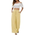 thumbnail image 1 of WTXUE Wide Leg Pants, Bell Bottoms Women's Linen Waisted Buckle Pants Elegant Pockets And Casual Court Pants Stylish Elegant And Comfortable, Palazzo Pants Slacks, Yellow, 1 of 8
