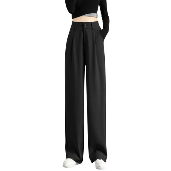 WTXUE Wide Leg Pants, Suit Pants Women's High Elastic Waisted In The Back Business Work Trousers Long Straight for Summer, Bell Bottoms Slacks, Black