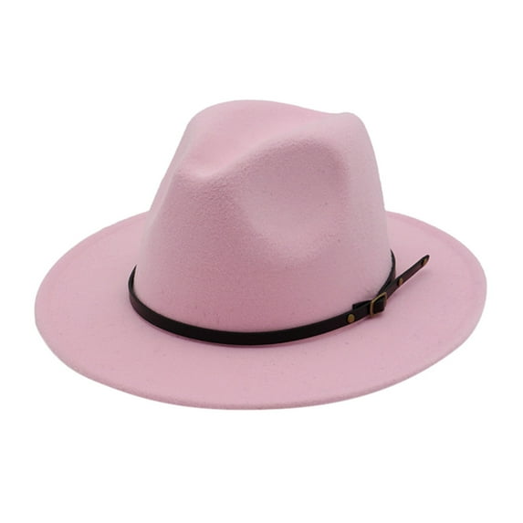 WTXUE Winter Hat, Fedora Men Women Retro Wide Hat with Belt Buckle Adjustable Outbacks Hats, Pink