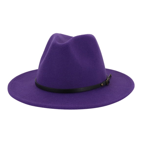 WTXUE Winter Hat, Fedora Men Women Retro Wide Hat with Belt Buckle Adjustable Outbacks Hats, Purple