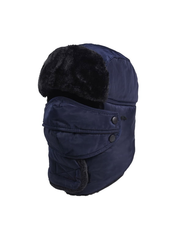 WTXUE Winter Hat, Trapper Hat Adult s Thickened Plush Warm Ear Ski Hat Outdoor Windproof and Cold Proof Hats, Bomber Hats for Unisex, Navy