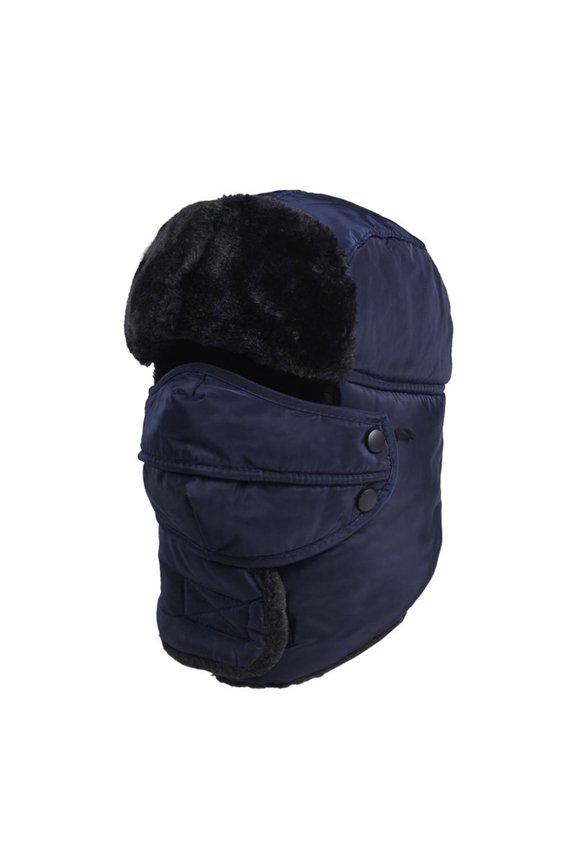 WTXUE Winter Hat, Trapper Hat Adult s Thickened Plush Warm Ear Ski Hat Outdoor Windproof and Cold Proof Hats, Bomber Hats for Unisex, Navy