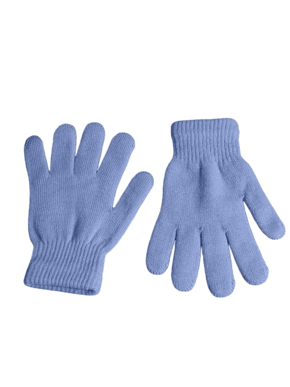 Winter Knit Gloves for Adults Unisex Basic Gloves for Cold Weather Warm Stretchy Gloves Mittens for Running Driving Hiking Daily Use Outdoor Activities Sky Blue One Size