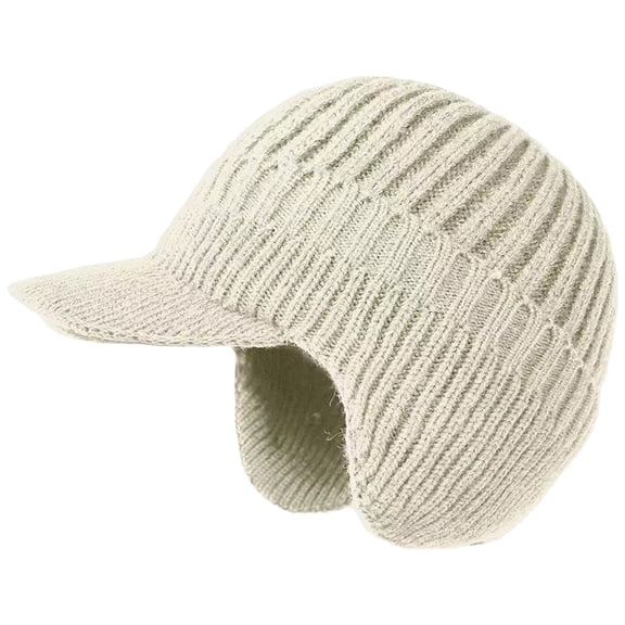 WTXUE Winter Knit Hat with Ear Flaps Winter Warm Earflaps Warm Fleece Lined Ear Beanie with Visor Knit Cuff Cap for The Cold Weather Men Ski Cap Cycling Beige One Size