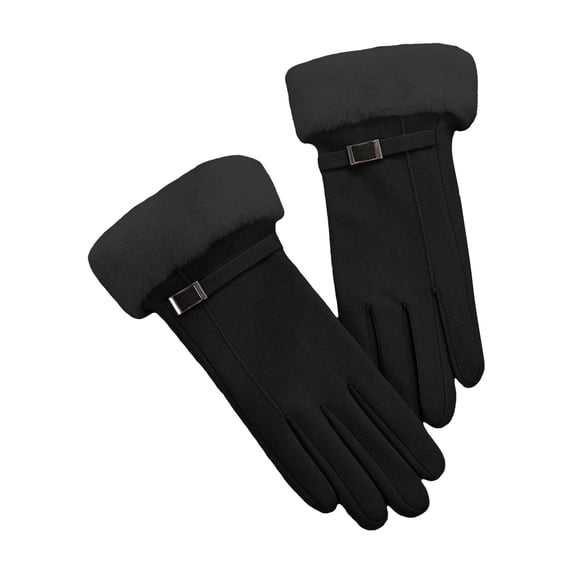 WTXUE Winter Warm Fleece Lined Touchscreen Gloves for Women Windproof Gloves Mittens Trendy Buckle Multiple Colors Gloves for Cold Weather Black One Size