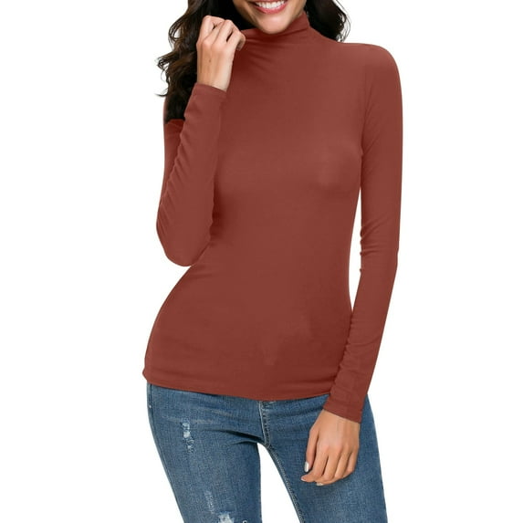 WTXUE Women Blouses for Women Dressy Casual Tunic Tops Soft T Shirt Bottom in Bra Long Sleeve Comfortable Stretch Top Mock Neck Sweatshirt Basic Tees Fitted Tops Going Tops Lightweight Shirts Yellow L