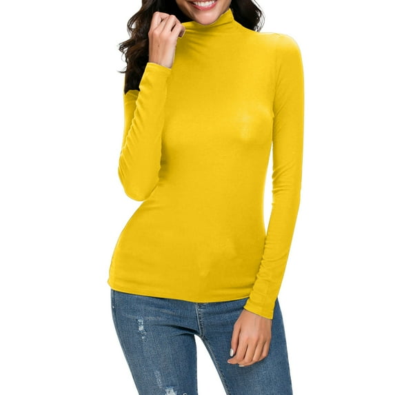 WTXUE Women Blouses for Women Dressy Casual Tunic Tops Soft T Shirt Bottom in Bra Long Sleeve Comfortable Stretch Top Mock Neck Sweatshirt Fitted Tops Going Tops Lightweight Shirts Yellow Xxl