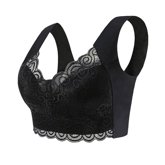 WTXUE Women Bras | Full Coverage Push-up Wirefree Women Gather Large Size Lace Wirefree Ring to Fix One Cup Seamless Sleep Bra | 1 X Womens Bra Black L