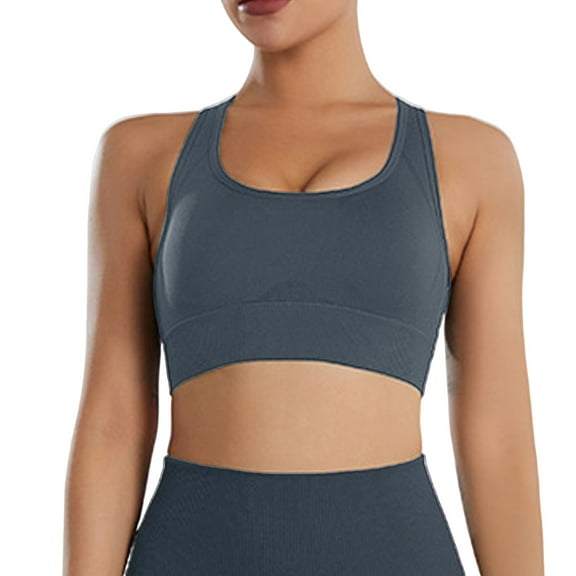 WTXUE Women Bras | Sports T Back Bra Womens Solid Color Quick Drying Seamless Shockproof Casual Running Fitness Yoga Bra | 1 Piece Blue XL